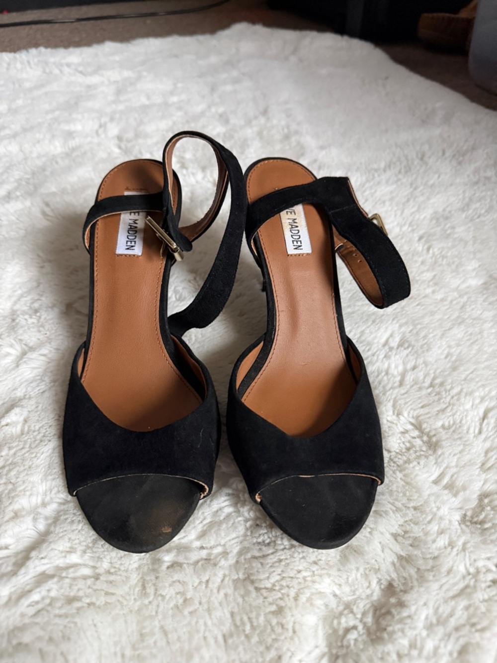 Steve Madden Black Suede Open-Toe Ankle Strap Heels